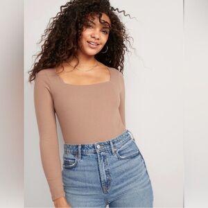 Old Navy Tan Ribbed Square Neck Bodysuit